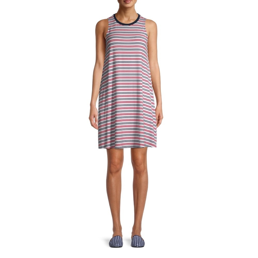 Time and Tru Womens Sleeveless Knit Tank Swing Dress- Patriotic Stripes XL
